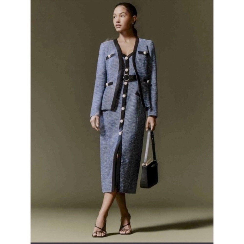 Ted Baker Blue Tweed Midi Dress
